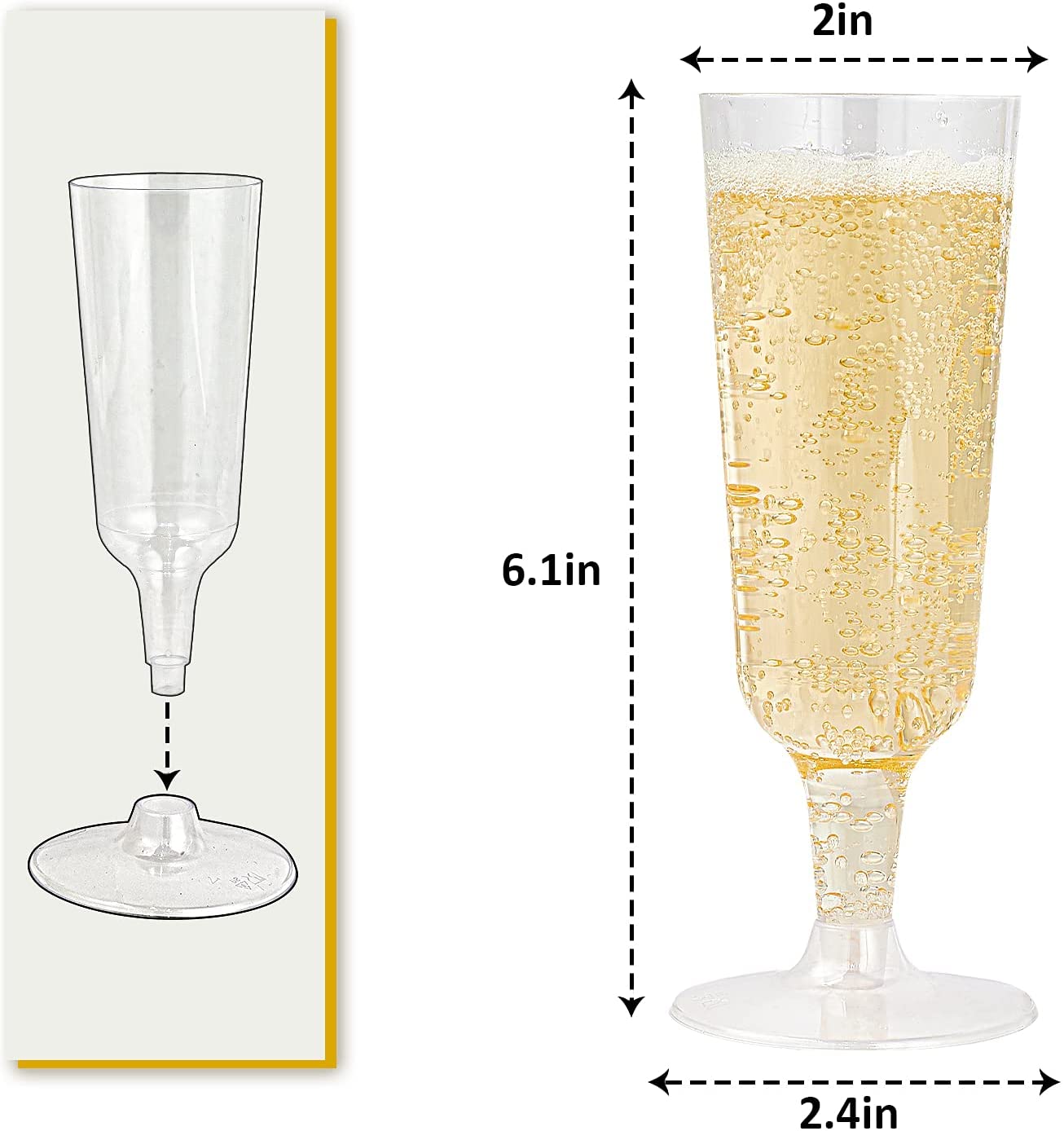 Munfix 100 Pack Plastic Champagne Flutes 5 Oz Clear Plastic Toasting  Glasses Disposable Wedding Thanksgiving Party Cocktail Cups