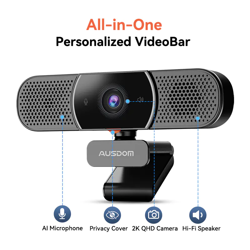 All-in-One Conferencing VideoBar - AUSDOM AW616 2K USB PC Webcam with