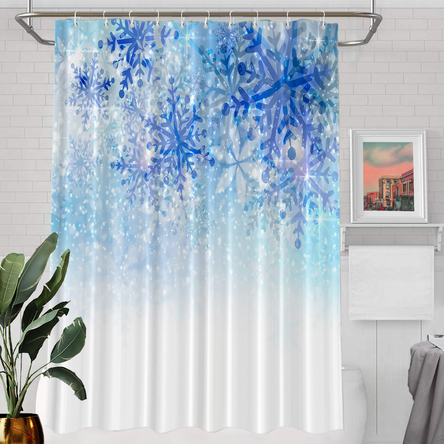 Batmerry Blue Xmas Snowflakes Decor Shower Curtain,Winter Ice Christmas ...