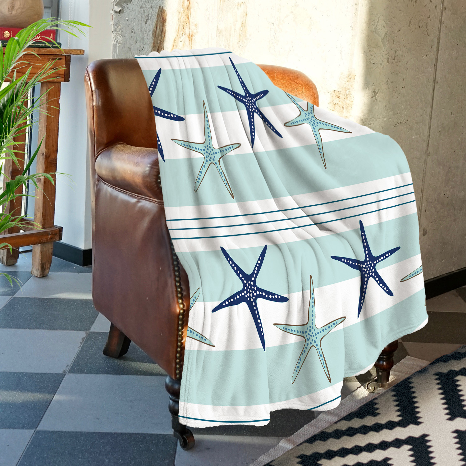 LELEMATE Cute Manatee Sea Animals Starfish Throw Blanket Soft Lightweight Flannel Blanket Fuzzy Sofa Fleece Blanket for Use in Bed Living Room Home Beachh Couch Travel 50x40 for Kid Baby