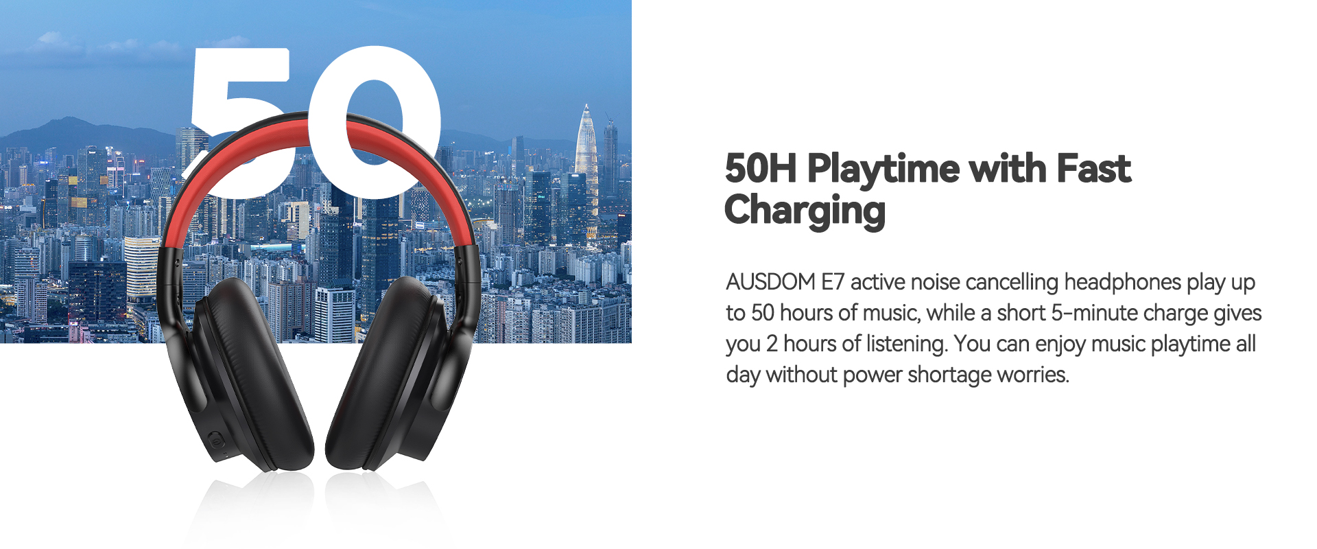 AUSDOM E7 Wireless Over-Ear Noise Cancelling Headphones Bluetooth with