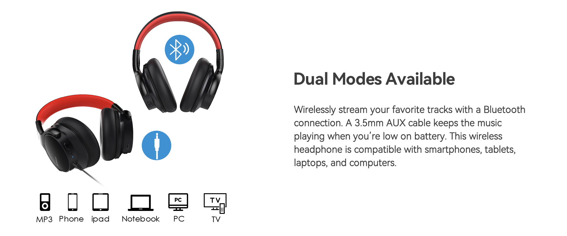 AUSDOM E7 Wireless Over-Ear Noise Cancelling Headphones